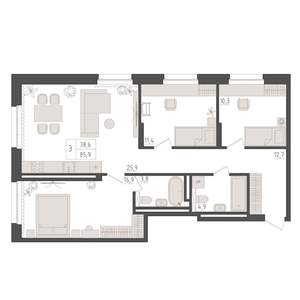 3-к квартира, вторичка, 86м2, 22/23 этаж