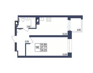 1-к квартира, строящийся дом, 39м2, 25/34 этаж