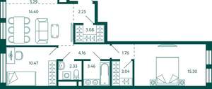 2-к квартира, строящийся дом, 64м2, 14/18 этаж