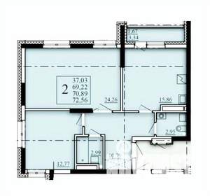 2-к квартира, строящийся дом, 71м2, 14/25 этаж