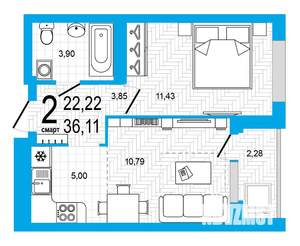 2-к квартира, вторичка, 36м2, 12/25 этаж