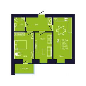 2-к квартира, вторичка, 54м2, 2/12 этаж