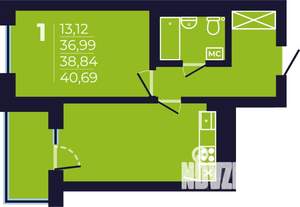 1-к квартира, строящийся дом, 39м2, 2/25 этаж