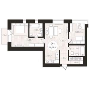 2-к квартира, строящийся дом, 70м2, 5/24 этаж