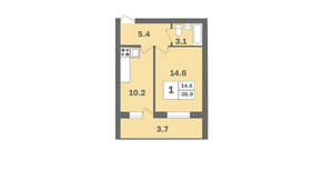 1-к квартира, вторичка, 37м2, 2/12 этаж