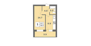 1-к квартира, вторичка, 35м2, 3/12 этаж