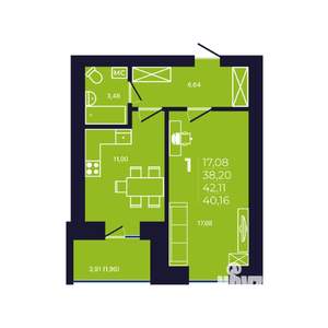 1-к квартира, вторичка, 40м2, 3/12 этаж