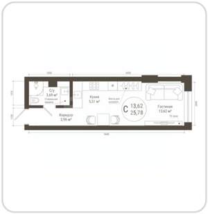 Студия квартира, вторичка, 26м2, 12/22 этаж