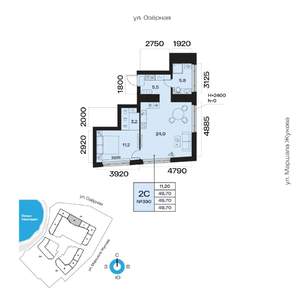 2-к квартира, вторичка, 50м2, 22/32 этаж