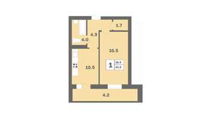 1-к квартира, вторичка, 42м2, 6/12 этаж