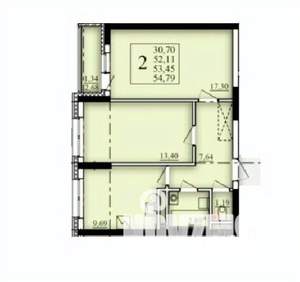 2-к квартира, строящийся дом, 53м2, 14/25 этаж