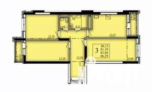3-к квартира, строящийся дом, 84м2, 16/21 этаж