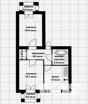 2-к квартира, вторичка, 57м2, 4/4 этаж