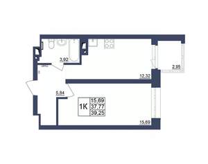 1-к квартира, строящийся дом, 39м2, 30/34 этаж