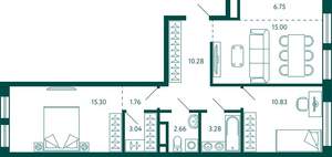 2-к квартира, строящийся дом, 69м2, 12/18 этаж