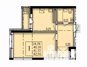 1-к квартира, строящийся дом, 41м2, 5/25 этаж