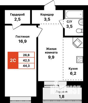 2-к квартира, вторичка, 44м2, 3/8 этаж