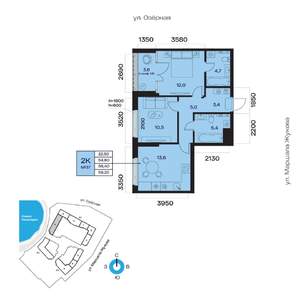 2-к квартира, вторичка, 56м2, 4/32 этаж