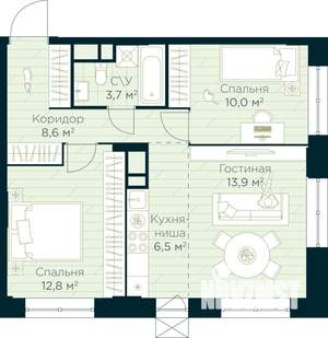 2-к квартира, вторичка, 56м2, 13/30 этаж