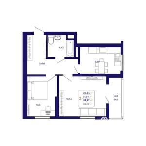 2-к квартира, вторичка, 53м2, 10/25 этаж