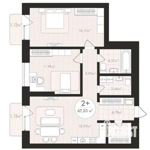 2-к квартира, строящийся дом, 67м2, 6/24 этаж