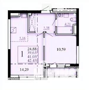 1-к квартира, строящийся дом, 41м2, 10/25 этаж