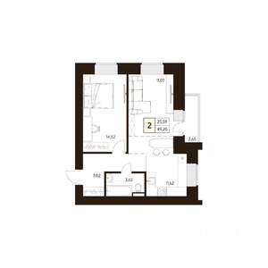 2-к квартира, строящийся дом, 49м2, 12/17 этаж