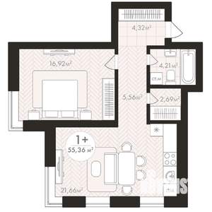 1-к квартира, строящийся дом, 55м2, 12/24 этаж