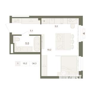 1-к квартира, вторичка, 34м2, 5/25 этаж