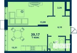 1-к квартира, строящийся дом, 39м2, 23/24 этаж