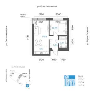 2-к квартира, вторичка, 44м2, 13/24 этаж