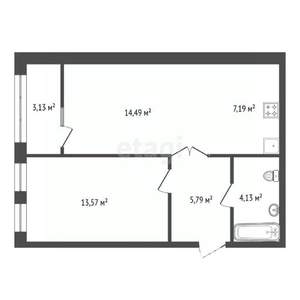2-к квартира, вторичка, 47м2, 1/4 этаж
