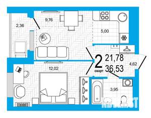 2-к квартира, строящийся дом, 37м2, 4/25 этаж