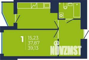 1-к квартира, строящийся дом, 39м2, 13/25 этаж
