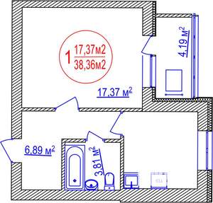 1-к квартира, строящийся дом, 38м2, 1/14 этаж