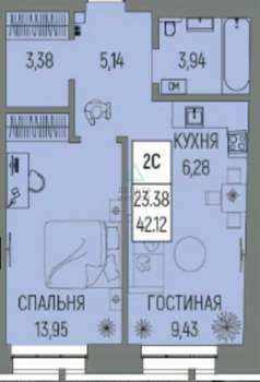 2-к квартира, вторичка, 42м2, 5/14 этаж