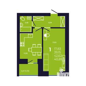 1-к квартира, вторичка, 41м2, 11/12 этаж