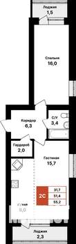 2-к квартира, вторичка, 55м2, 6/8 этаж