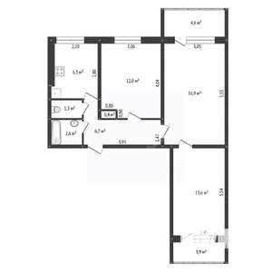 3-к квартира, вторичка, 60м2, 5/9 этаж