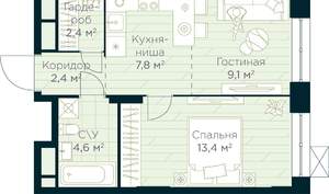 1-к квартира, строящийся дом, 40м2, 10/30 этаж