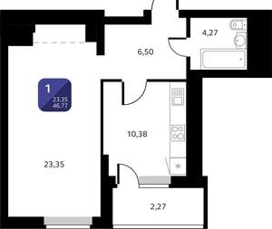 1-к квартира, вторичка, 47м2, 6/25 этаж