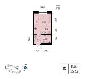 1-к квартира, вторичка, 25м2, 14/25 этаж