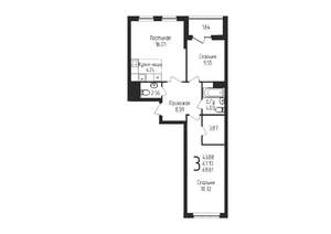 3-к квартира, строящийся дом, 69м2, 4/25 этаж