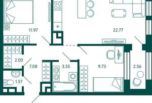 2-к квартира, строящийся дом, 60м2, 12/29 этаж