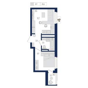 1-к квартира, вторичка, 29м2, 8/22 этаж