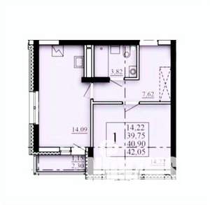 1-к квартира, строящийся дом, 41м2, 4/25 этаж