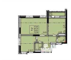 2-к квартира, вторичка, 71м2, 15/21 этаж
