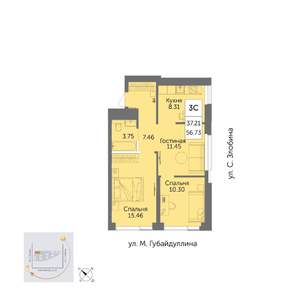3-к квартира, вторичка, 57м2, 24/32 этаж