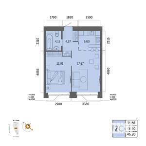 2-к квартира, вторичка, 46м2, 21/32 этаж