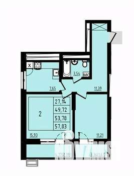 2-к квартира, вторичка, 54м2, 16/25 этаж